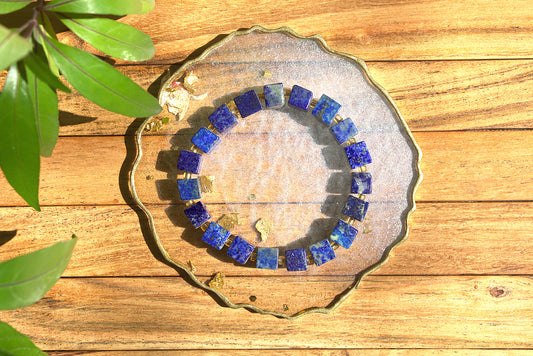 Lapis Lazuli Square Bead Bracelet with Free Selenite Tumble