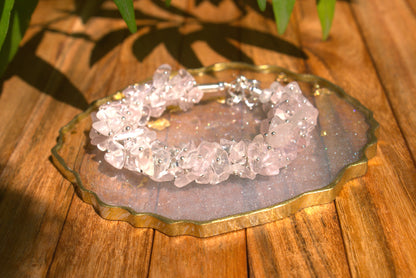 Women's Rose Quartz Chips Bracelet with Free Selenite Tumble
