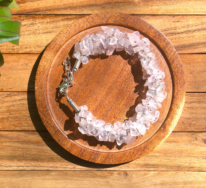 Women's Rose Quartz Chips Bracelet with Free Selenite Tumble