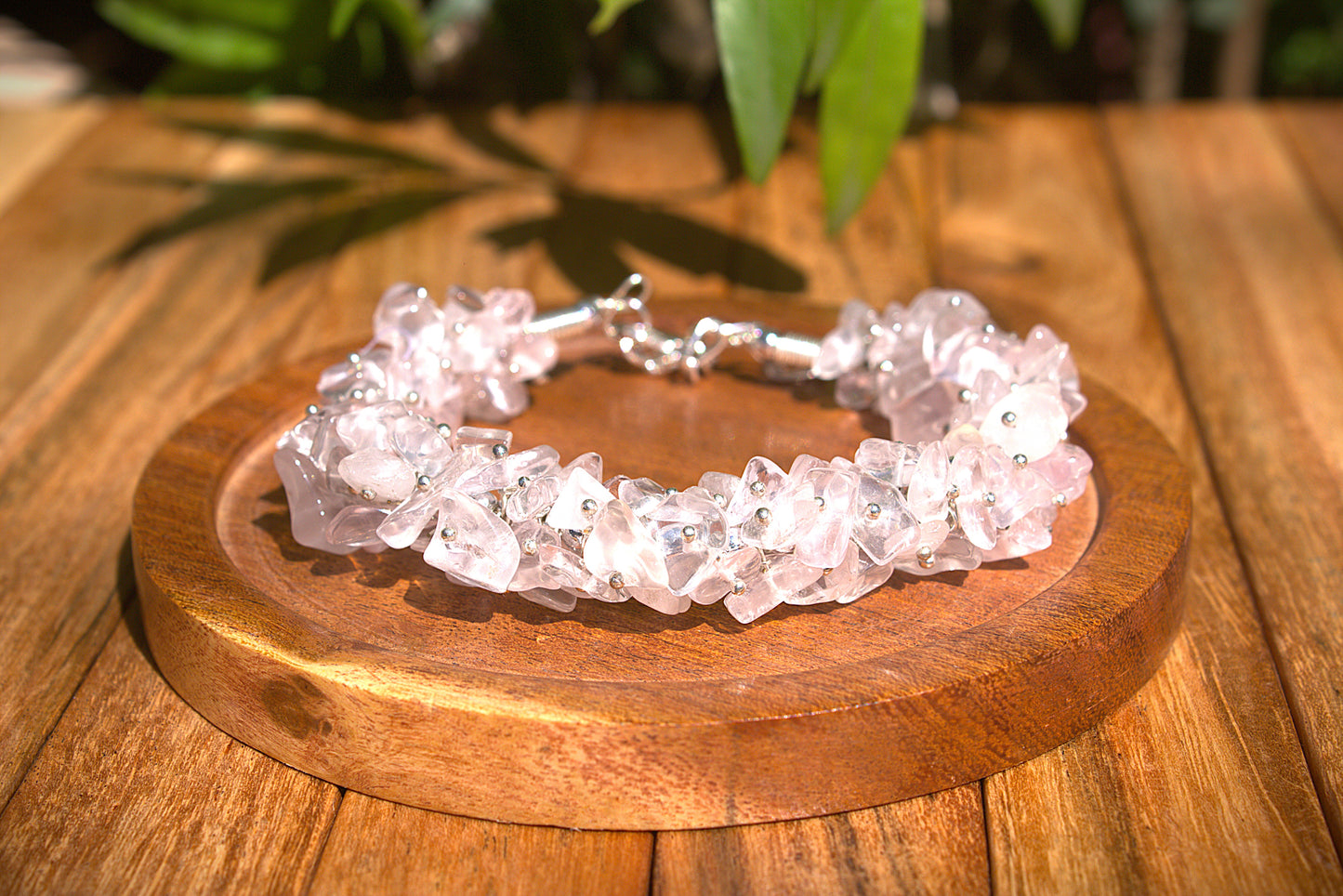 Women's Rose Quartz Chips Bracelet with Free Selenite Tumble