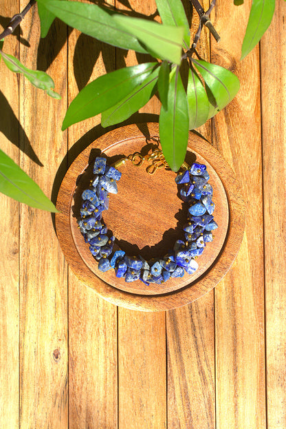 Lapis Lazuli Square Bead Bracelet with Free Selenite Tumble