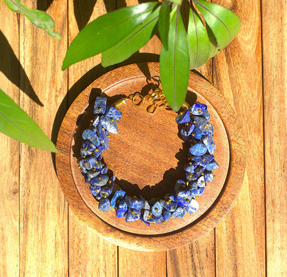 Women's Lapis Lazuli Chips Bracelet with Free Selenite Tumble