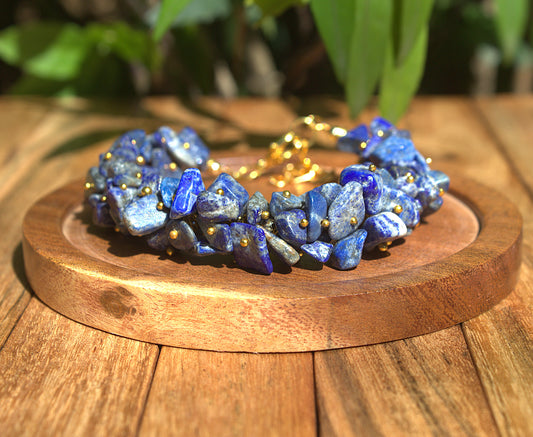 Women's Lapis Lazuli Chips Bracelet with Free Selenite Tumble
