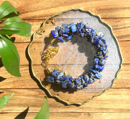 Women's Lapis Lazuli Chips Bracelet with Free Selenite Tumble