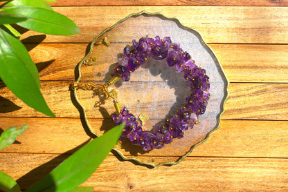 Women's Amethyst Chips Bracelet with Free Selenite Tumble