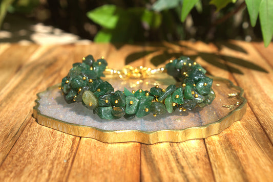 Women's Green Aventurine Chips Bracelet with Free Selenite Tumble