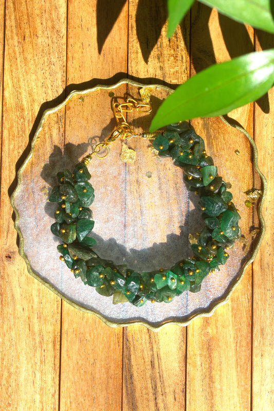 Women's Green Aventurine Chips Bracelet with Free Selenite Tumble