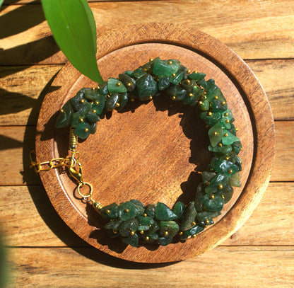 Women's Green Aventurine Chips Bracelet with Free Selenite Tumble