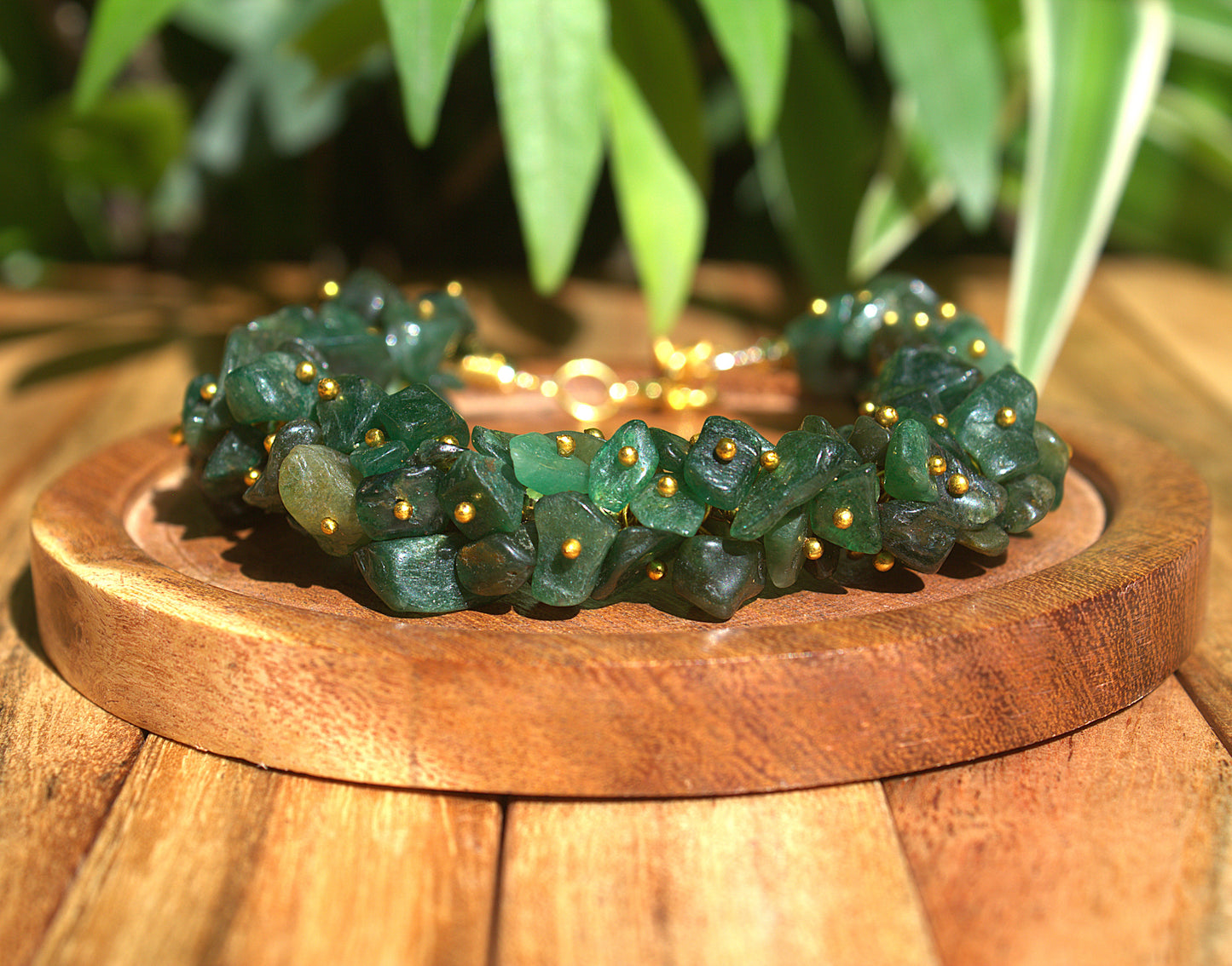 Women's Green Aventurine Chips Bracelet with Free Selenite Tumble