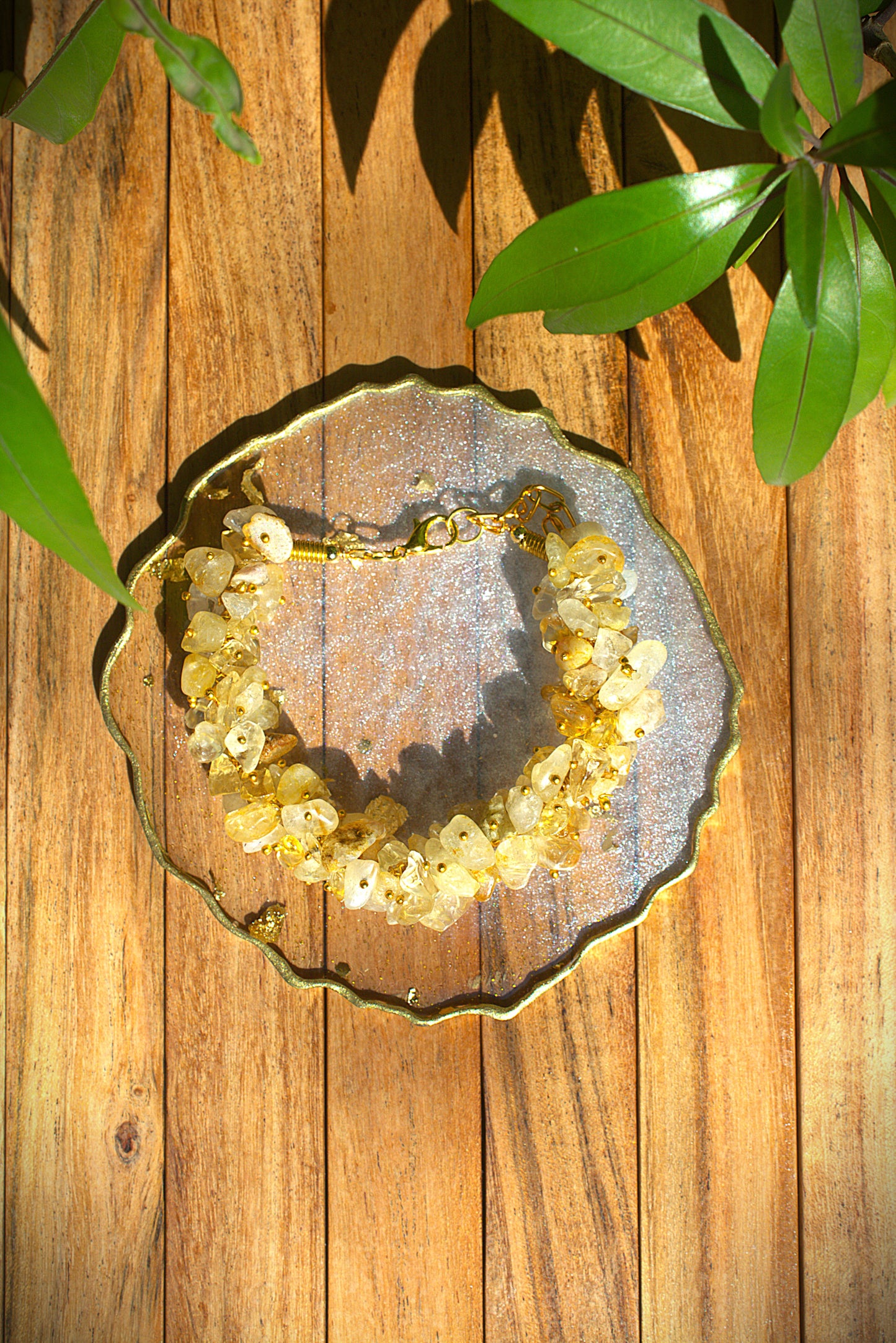 Women's Citrine Chips Bracelet with Free Selenite Tumble