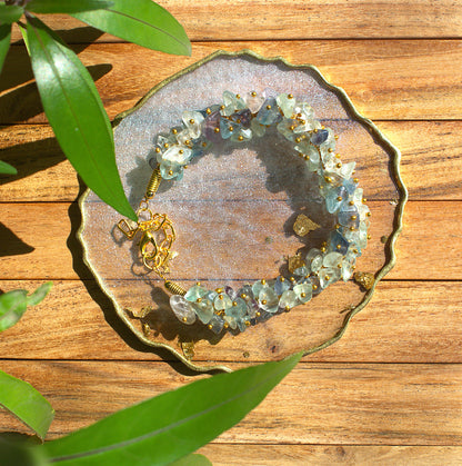 Woman's Multi Fluorite Chips Bracelet with Free Selenite Tumble