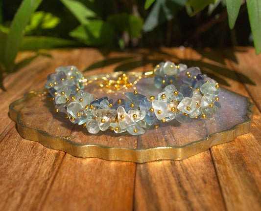 Woman's Multi Fluorite Chips Bracelet with Free Selenite Tumble