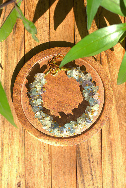 Woman's Multi Fluorite Chips Bracelet with Free Selenite Tumble
