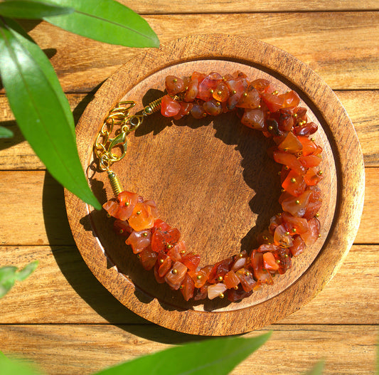 Women's Carnelian Chips Bracelet with Free Selenite Tumble