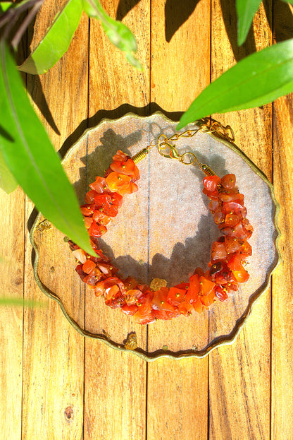 Women's Carnelian Chips Bracelet with Free Selenite Tumble