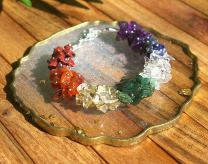 Woman's 7 Chakra Chip Bracelet with Free Selenite Tumble