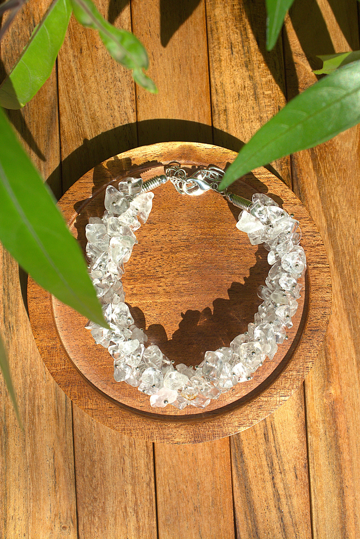 Women's Clear Quarts Chips bracelet with Selenite Tumble