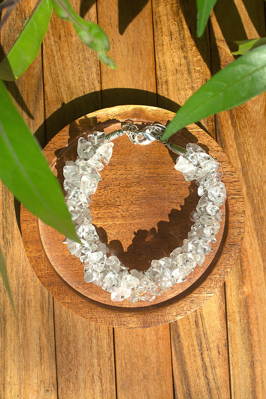 Women's Clear Quarts Chips bracelet with Selenite Tumble