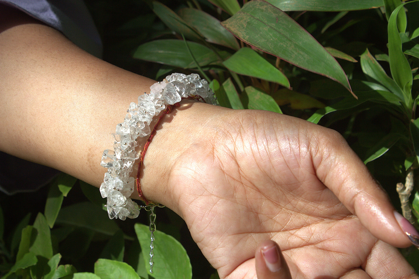 Women's Clear Quarts Chips bracelet with Selenite Tumble