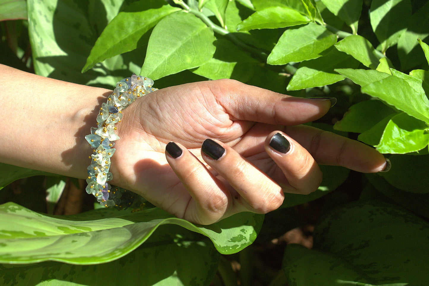 Woman's Multi Fluorite Chips Bracelet with Free Selenite Tumble