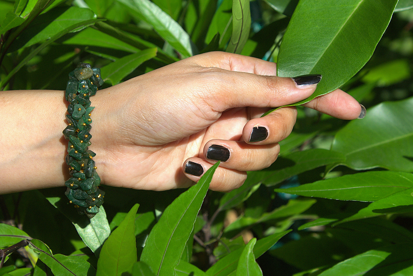 Women's Green Aventurine Chips Bracelet with Free Selenite Tumble