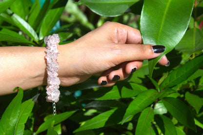 Women's Rose Quartz Chips Bracelet with Free Selenite Tumble