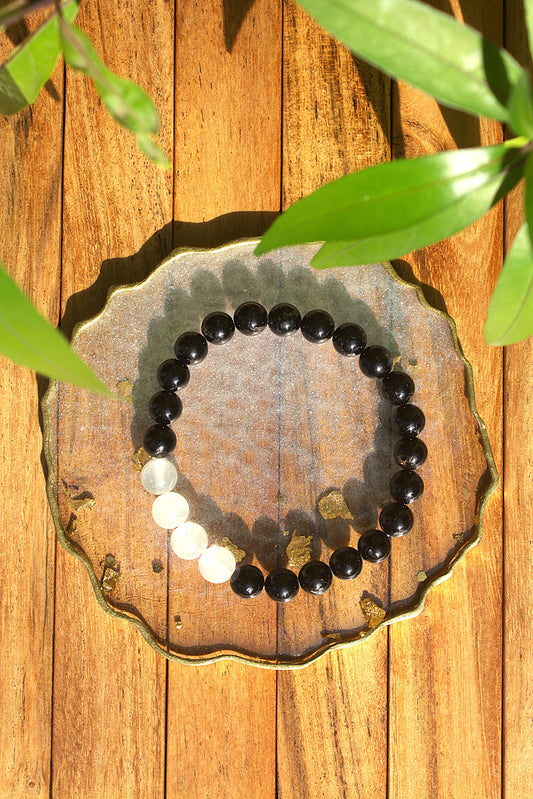 Tourmaline & 4 Selenite  Bracelet with Free Selenite Tumble - Aura Shield Bracelet