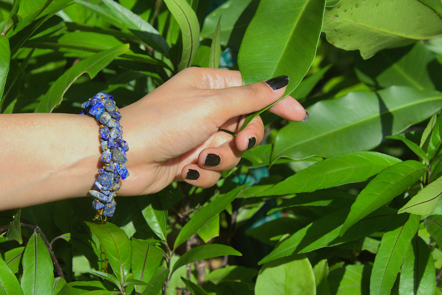 Women's Lapis Lazuli Chips Bracelet with Free Selenite Tumble