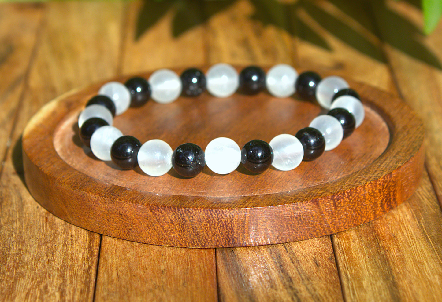 Selenite + Black Tourmaline - Aura protection Bracelet