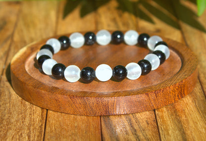Selenite + Black Tourmaline - Aura protection Bracelet