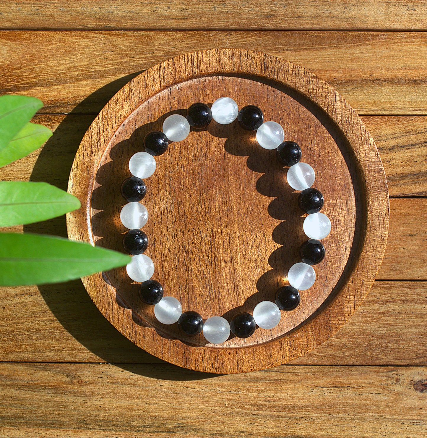 Selenite + Black Tourmaline - Aura protection Bracelet