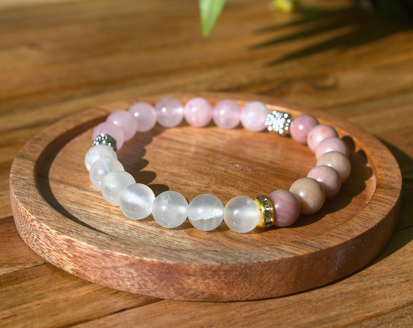 Selenite + Rose Quarts + Strawberry -Heart Healing & Aura Cleansing Bracelet
