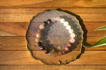 Granet, Strawberry, Rhodonite, Rose, Moonstone Bracelet with Free Selenite Tumble