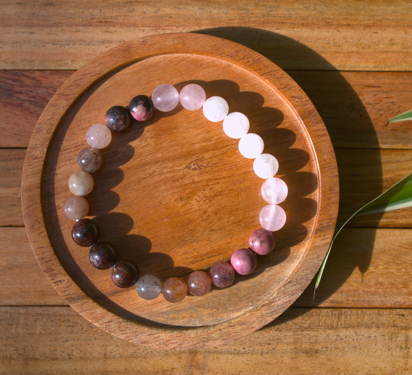 Granet, Strawberry, Rhodonite, Rose, Moonstone Bracelet with Free Selenite Tumble