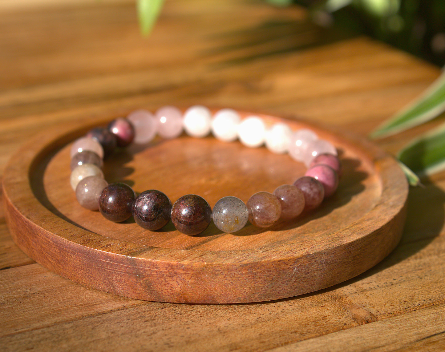 Granet, Strawberry, Rhodonite, Rose, Moonstone Bracelet with Free Selenite Tumble