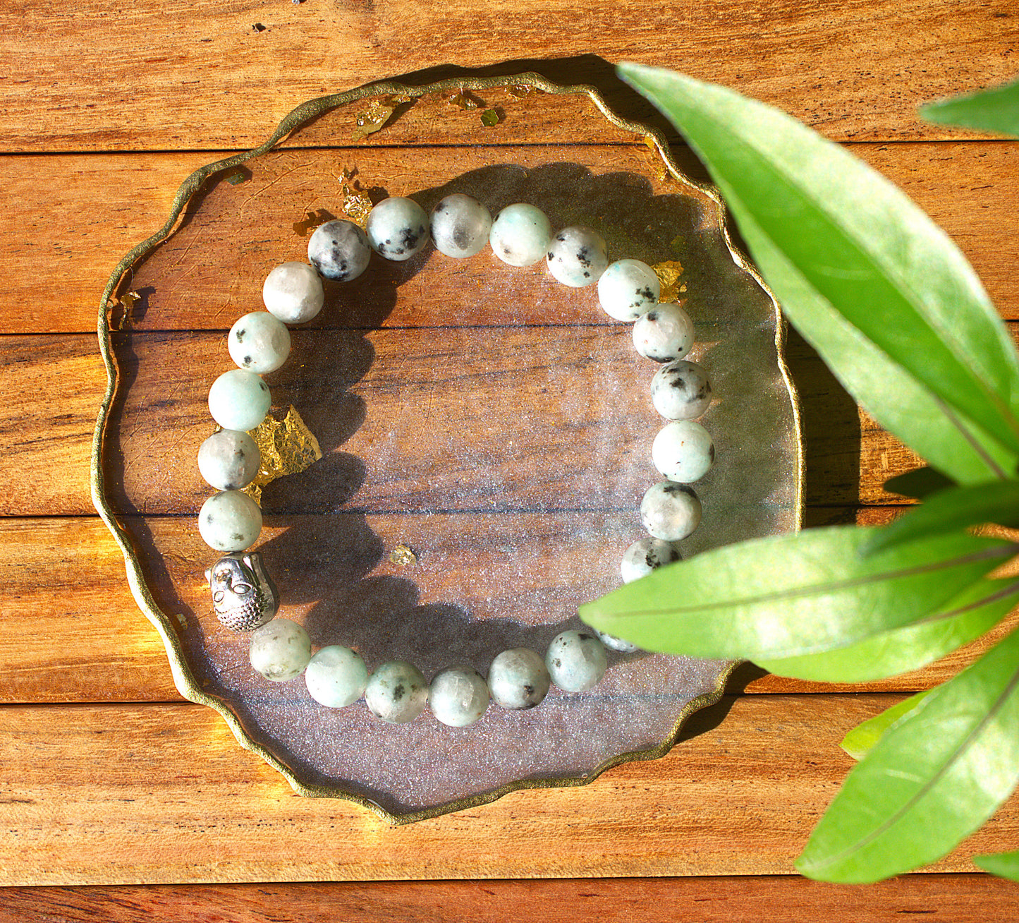 Kiwi Jasper Bracelet with Free Selenite Tumble