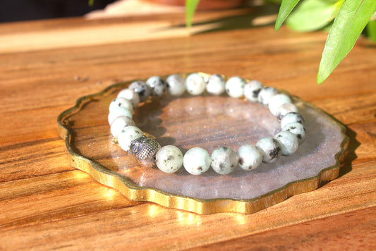 Kiwi Jasper Bracelet with Free Selenite Tumble
