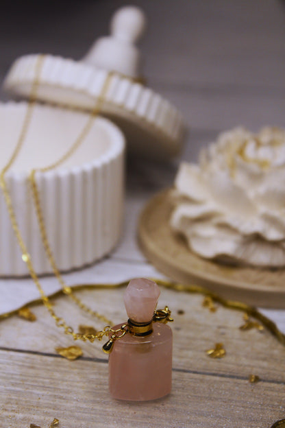Rose Quarts Perfume Bottle Pendant