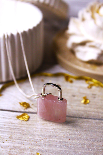 Rose Quarts Lock & Key Pendants