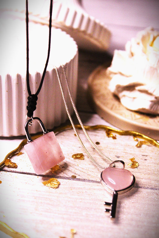 Rose Quarts Lock & Key Pendants