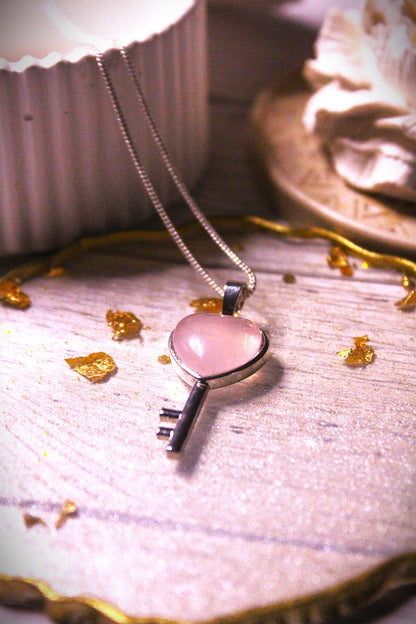Rose Quarts Lock & Key Pendants