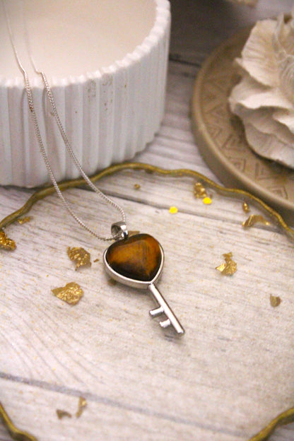 Tiger's Eye Lock & Key Pendant