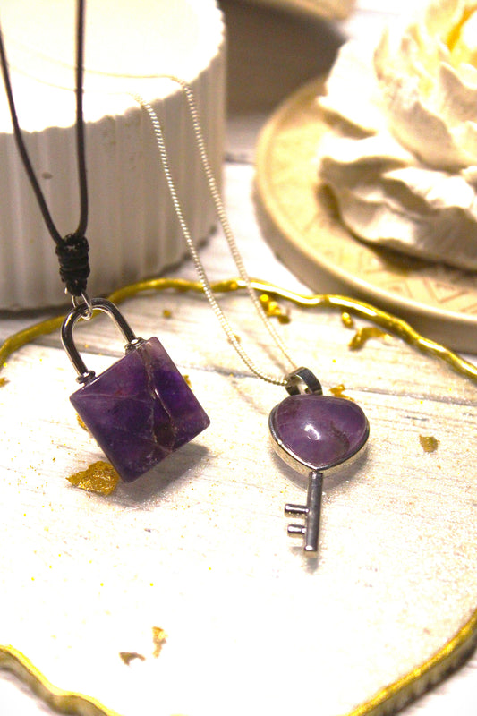 Amethyst Lock & Key Pendant