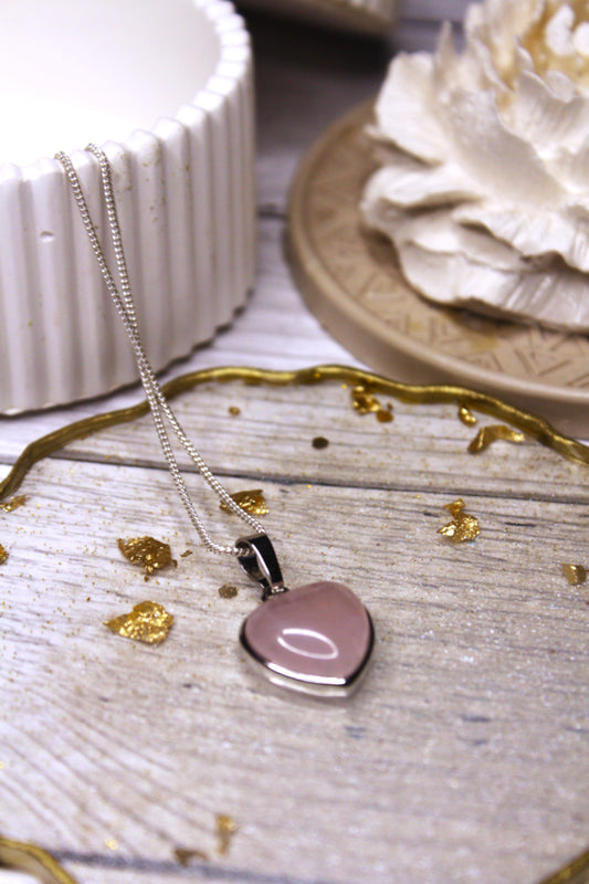 Rose Quartz Heart Pendant with Free Selenite Tumble
