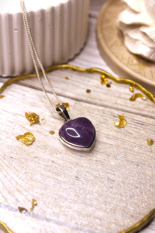 Amethyst Heart Pendant with Free Selenite Tumble