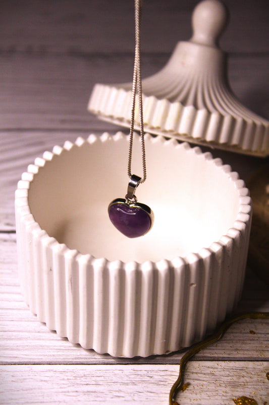 Amethyst Heart Pendant with Free Selenite Tumble