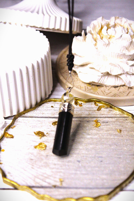 Black Tourmaline 2 pcs Pendant with Free Selenite Tumble