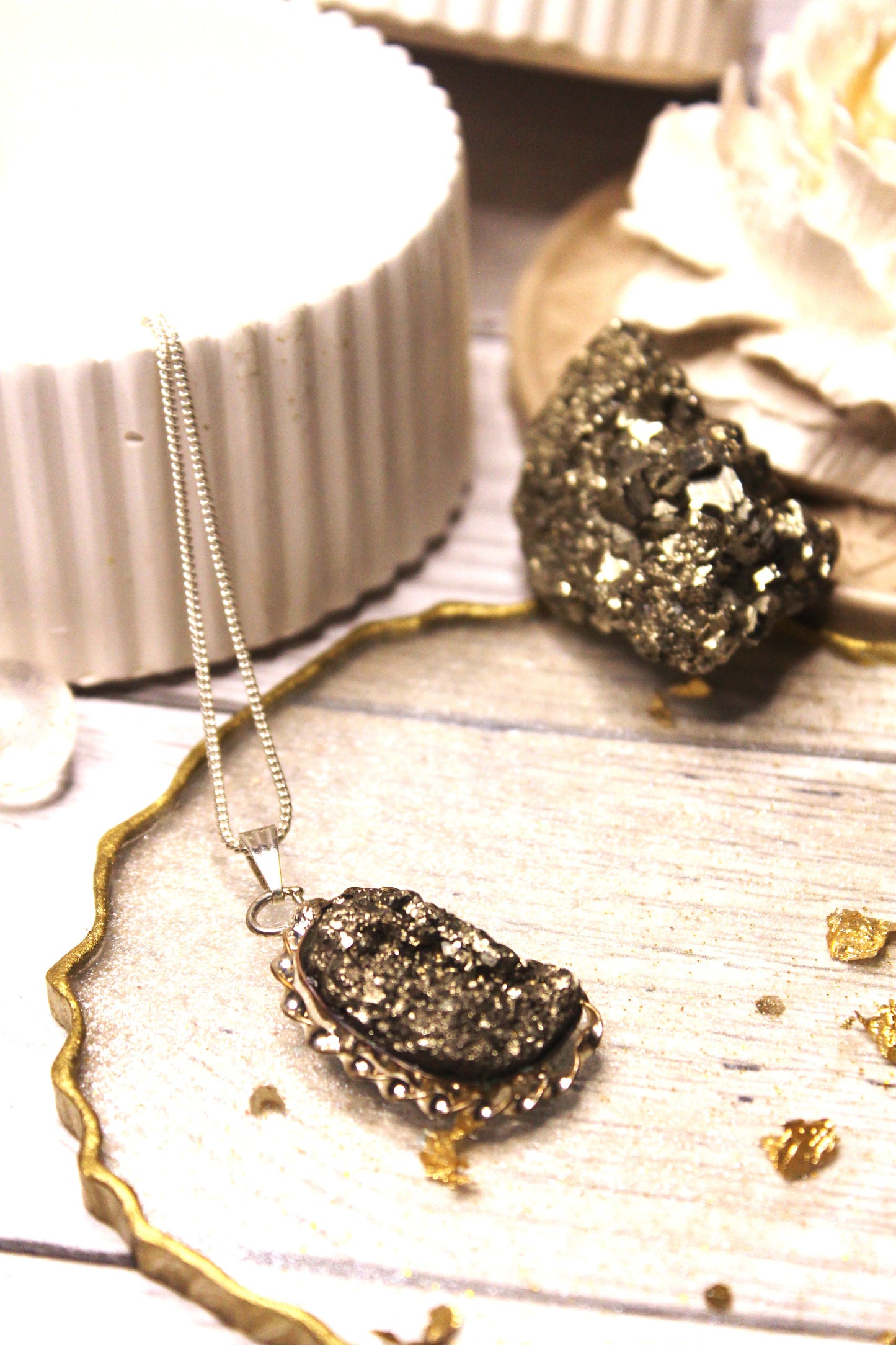 Pyrite Raw Stone Pendant - Silver