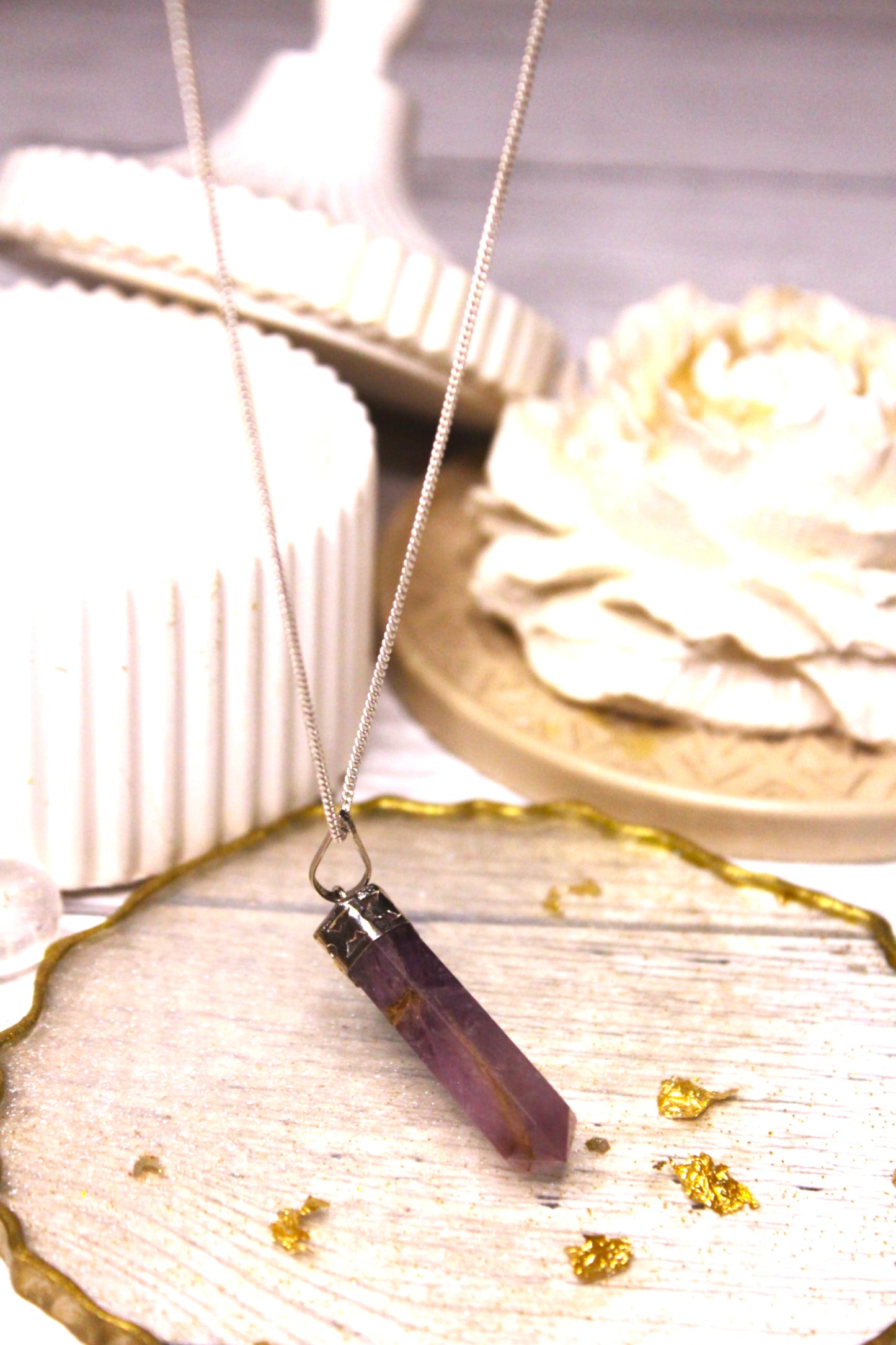 Amethyst Point Pendant with Free Selenite Tumble