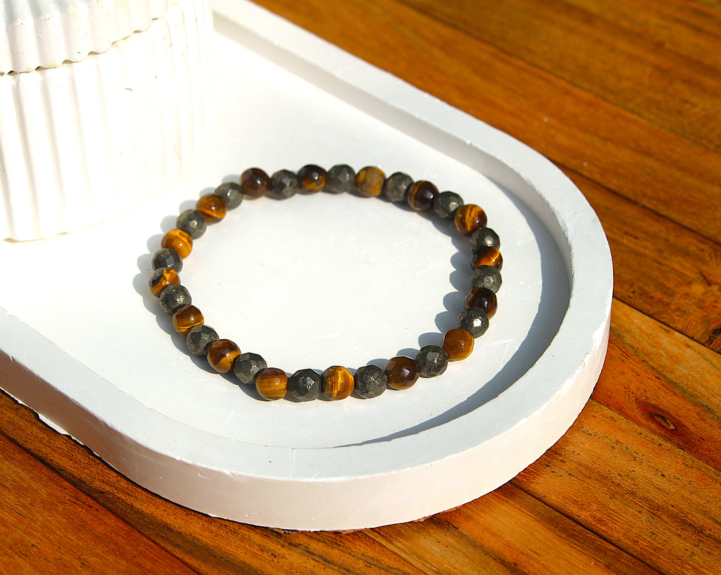 Tiger Eye + Pyrite  - The Empower Bracelet with Free Selenite Tumble